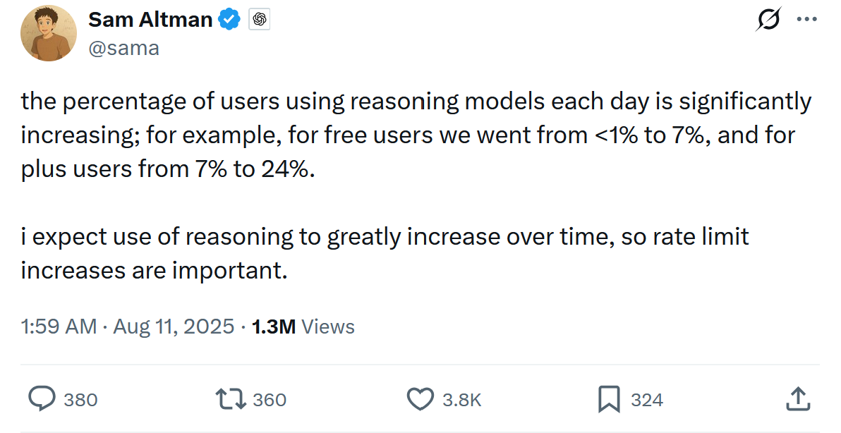 极少用户在使用推理模型